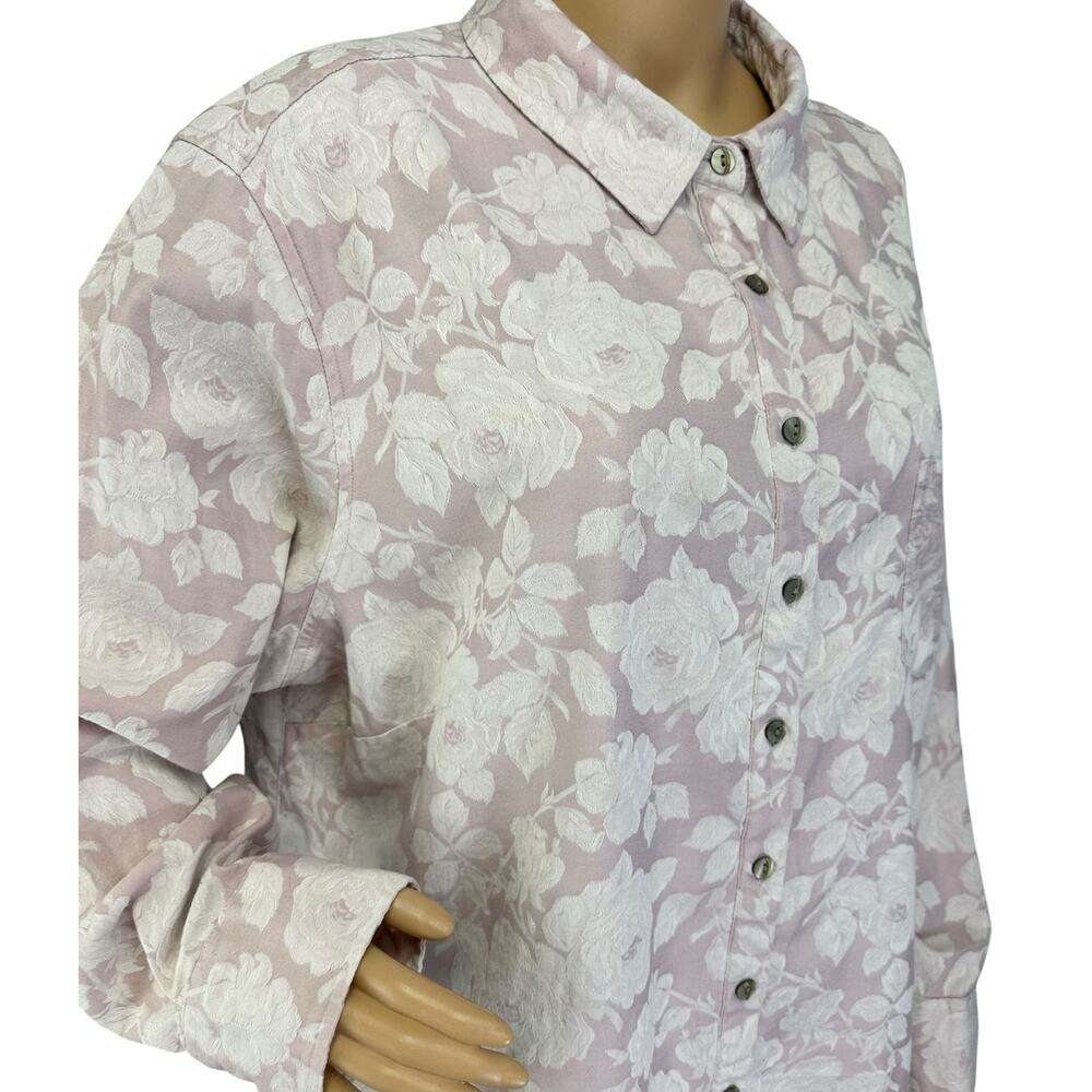 J. Jill Textured Pure Cotton Floral Shirt Pink Plus Size 3X - Picture 8 of 9